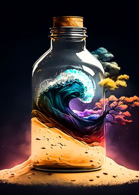 World in glass bottle