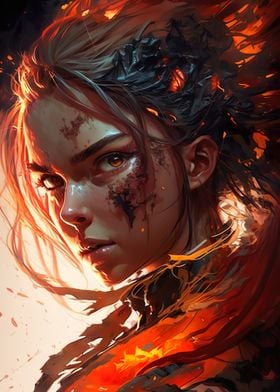 Red Fire Anime Girl