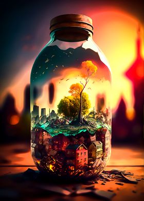 World in glass bottle