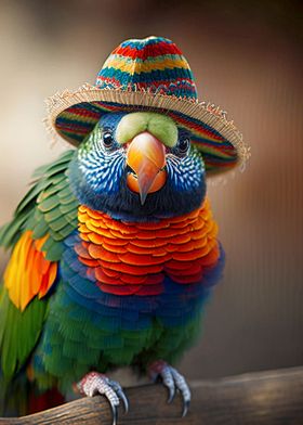 Cute bird wearing sombrero