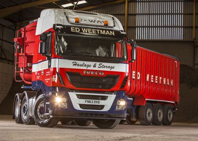 red and white iveco truck