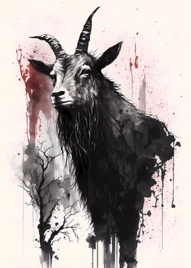 Ink Portrait of a Goat