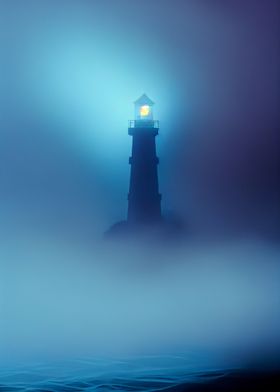 A lighthouse in the fog