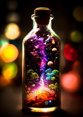 World in glass bottle