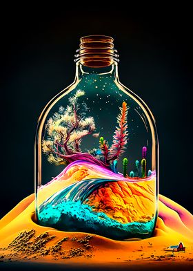 World in glass bottle