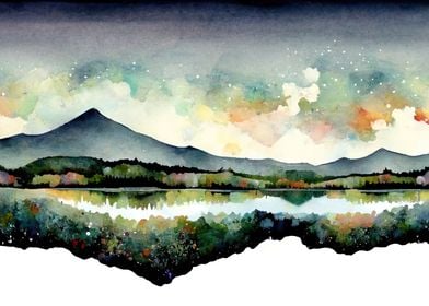 WaterColor Starry Mountain