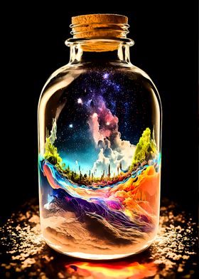 World in glass bottle