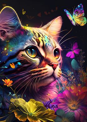 cat and flower neon 