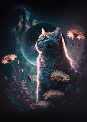 cat and flower neon 