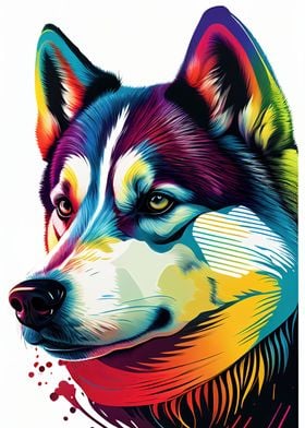 Colorful Husky Dog Animals