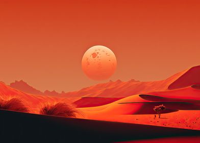Moon over a red desert