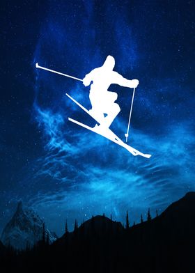Skier Jump Blue Sky Space