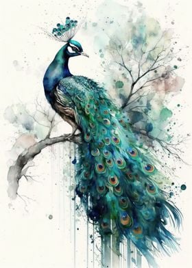 Bird Peacock watercolor