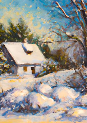 Cottage in Snowy Landscape