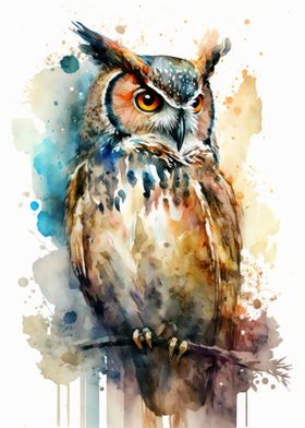 Bird owl watercolor