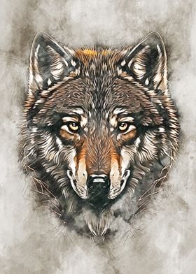 Wild angry wolf head 