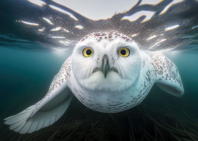 Snowy owl deep sea diver