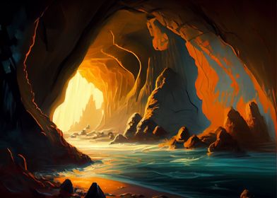 oil drawing Mystical Cave