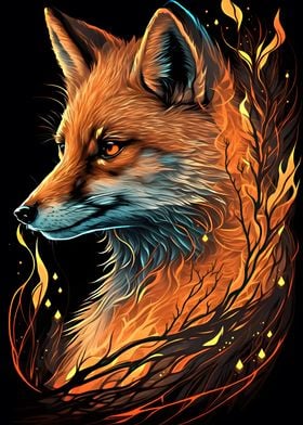 magical fox in fire