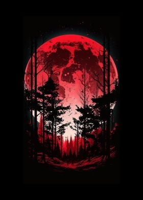 Red moon forest fantasy