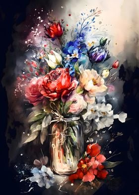 Flowers Red Blue White Art