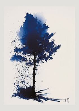 Blue Tree in Watercolor