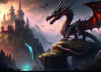 Fantasy Dragon with Castle