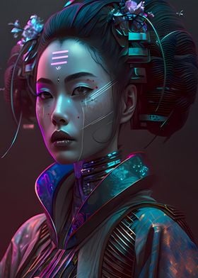 Geisha Cyberpunk Neon 
