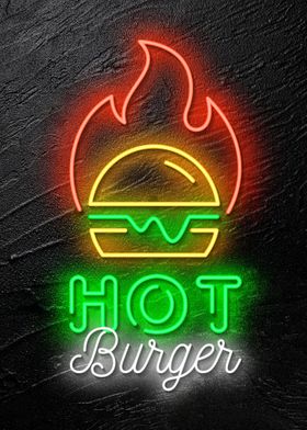 Hot burger Neon food sign