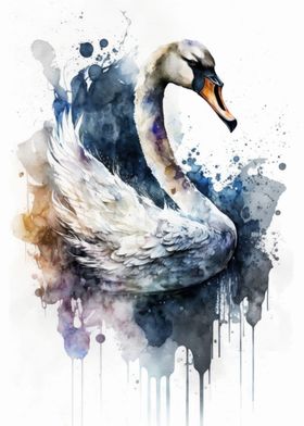 Watercolor Bird Swan