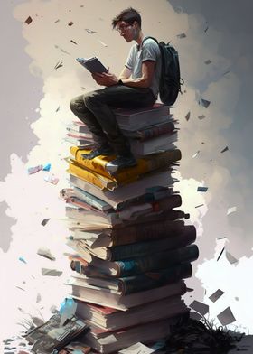 Boy reading books