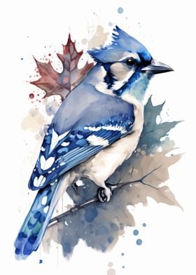 Watercolor Blue Jay Bird