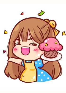 Happy Girl Holding Cupcake