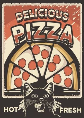 Delicious Pizza and cat