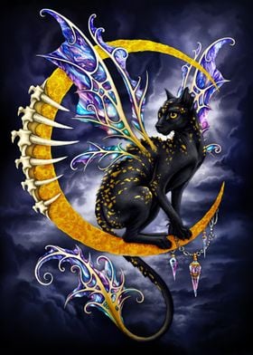 Black Fairy Cat on Moon
