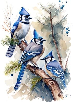 Watercolor Blue Jay Bird