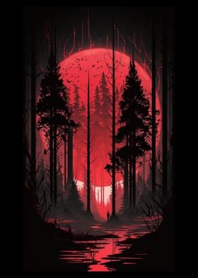 Red moon forest dark