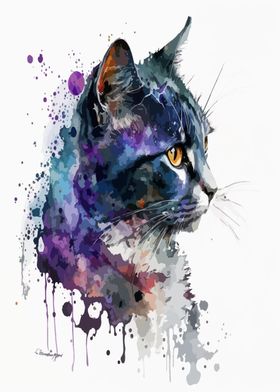 Black Cat Watercolor Art