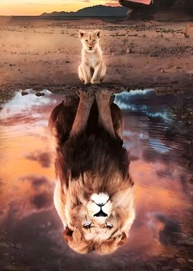 cat lion mirror king
