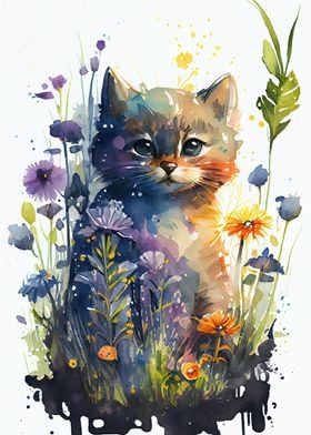 Watercolor cat animal