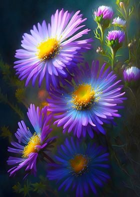 Luminous Aster Flower Art