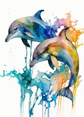 Dolphins Head Watercolor