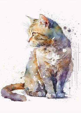 Watercolor cat animal