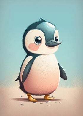 Cute penguin on a blue bac