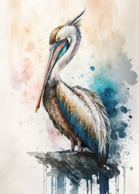 Pelican in tea cup watercolor painting print - Pelican In Tea Cup  Watercolor Painting - Posters and Art Prints