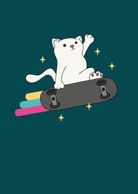 Funny Skater Cat Rainbow