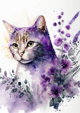 Watercolor cat animal