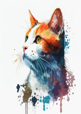 Cat Head Watercolor Art