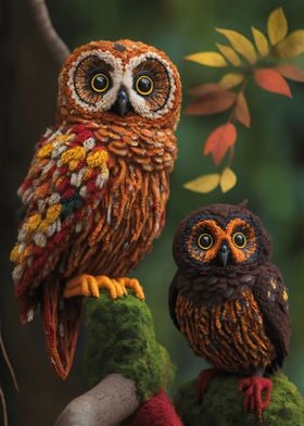 Two colorful owls