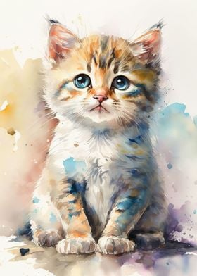 Watercolor cat animal